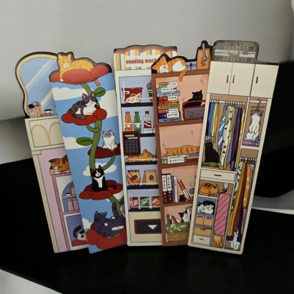 5pc Cat Bookmark Set Colorful Reading Markers Bookshelf Beanstalk Kawaii Gift
